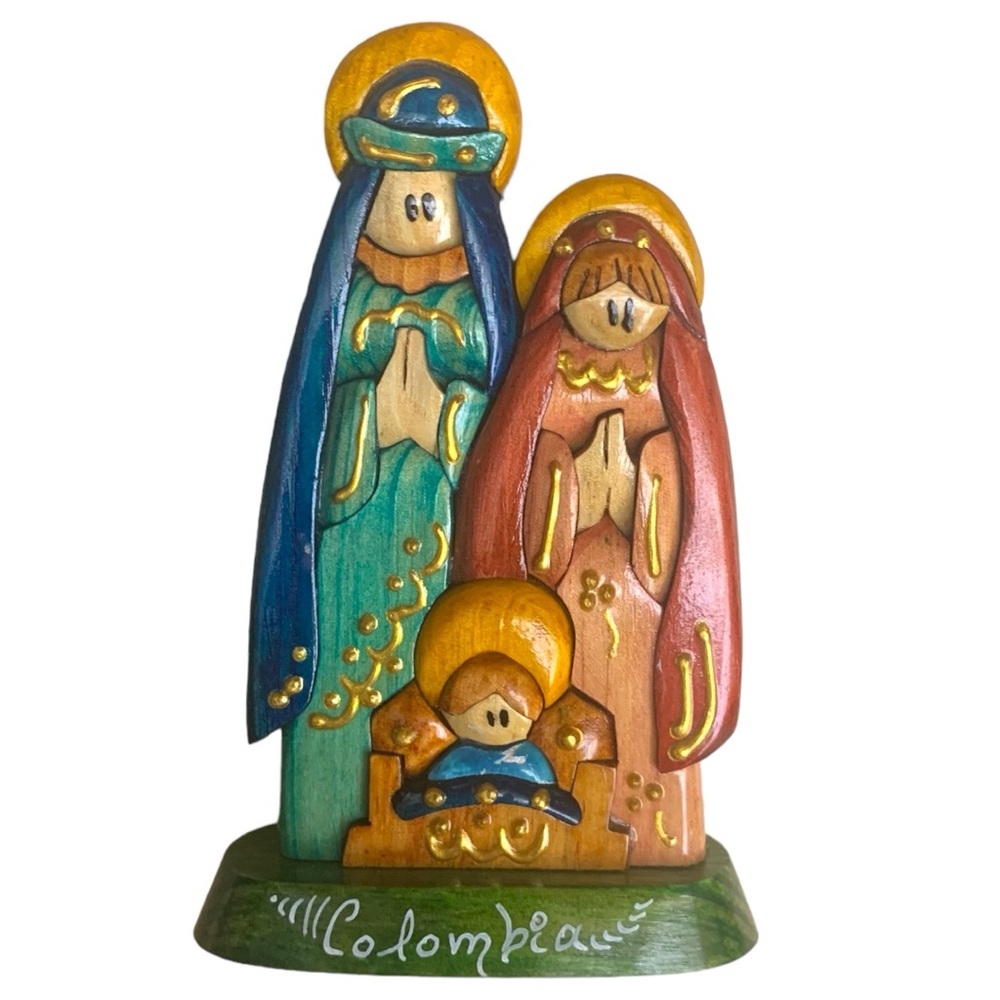 NWT Wood Carved Columbia Christmas Nativity Statue Figure Handmade Decor